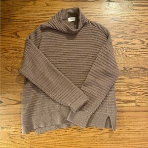 MELLODAY Ribbed Cowl Neck Sweater - Brown